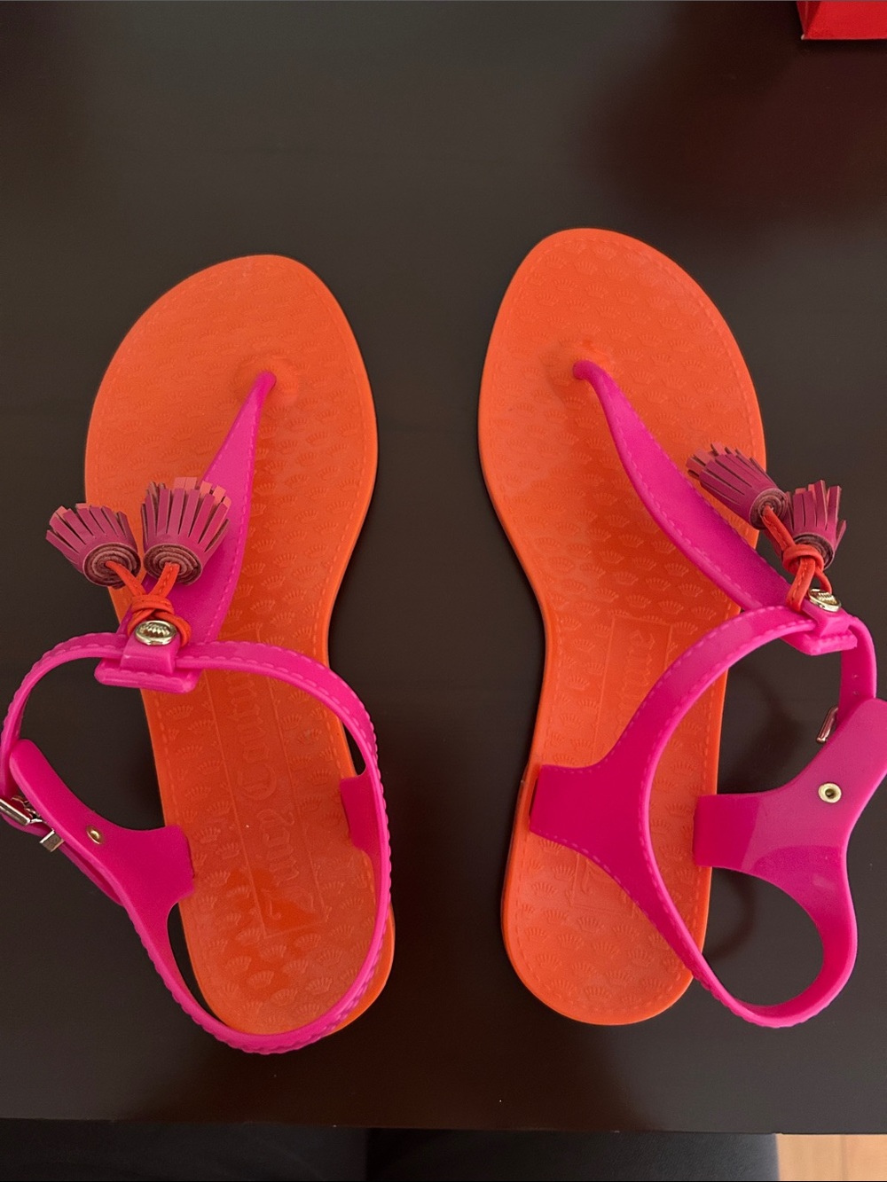 Juicy Couture Orange and Pink Tassel Sandals